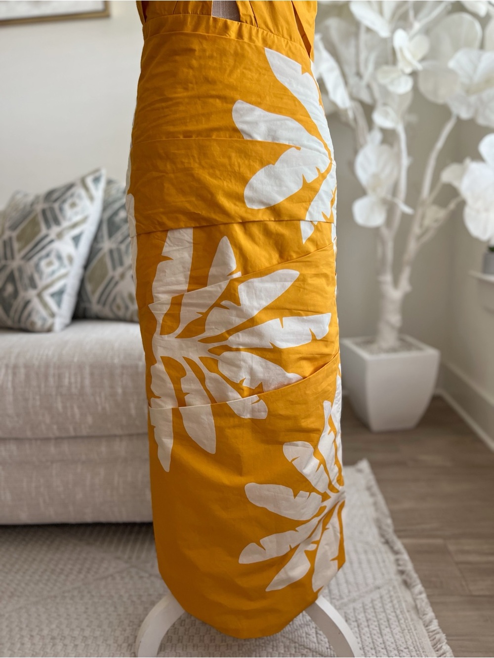 Johanna Ortiz Chiricahua Printed Cotton Poplin Mustard Yellow Halter Dress 2 - Picture 4 of 9
